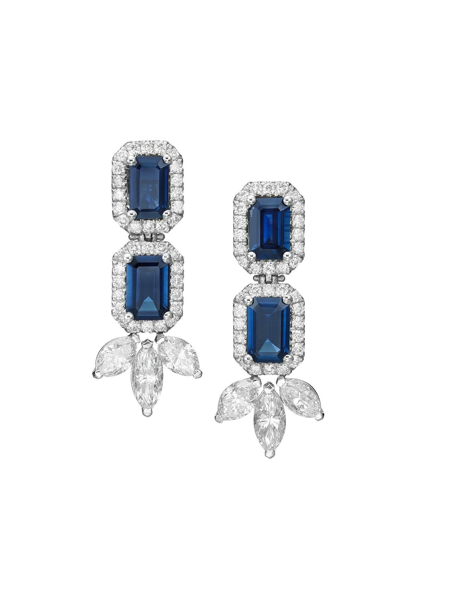 Gold earrings set with diamonds and blue sapphire