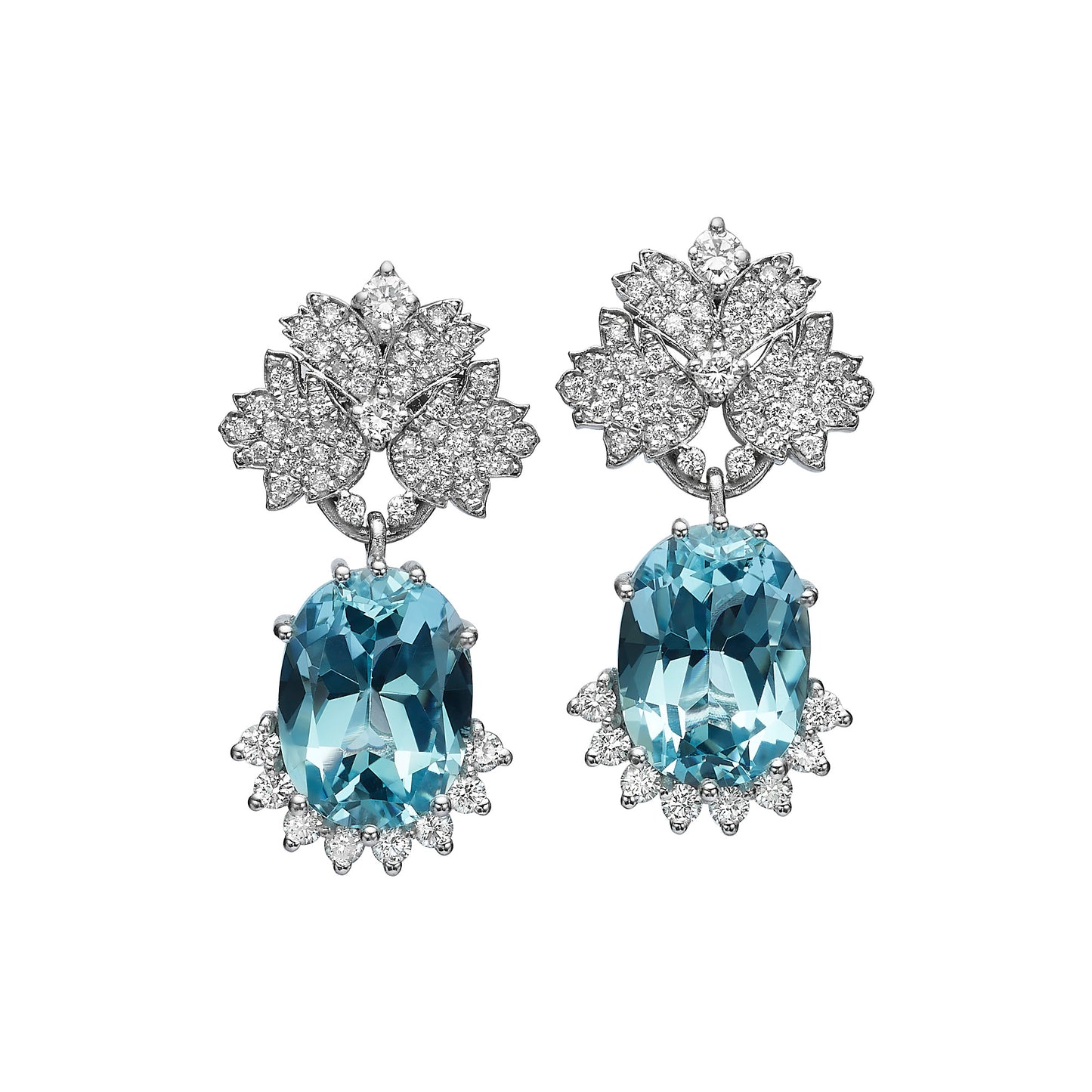 Diamond and aqua marin earrings